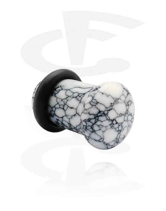 Tunnels & Plugs, Single flared plug (stone) with black and white design and O-ring, Stone
