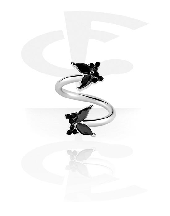 Spirály, Spirála s designem motýl a krystalovými kamínky, Chirurgická ocel 316L, Pokovená mosaz