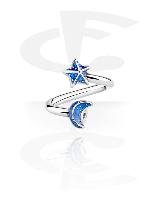 Espirales, Espiral con accesorio diseños de estrella y diseño de media luna, Acero quirúrgico 316L ,  Latón plateado