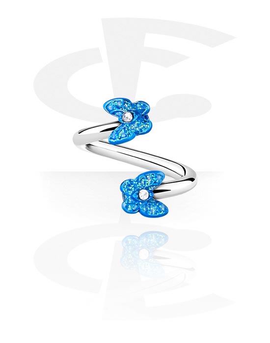 Spirali, Spirale con design farfalla e cristallini, Acciaio chirurgico 316L, Ottone placcato