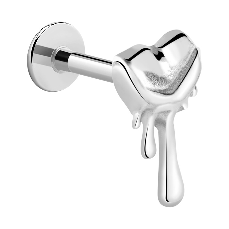 Labret à filetage interne (titane, finition brillante) avec motif coeur Titane ASTM F136 Labrets