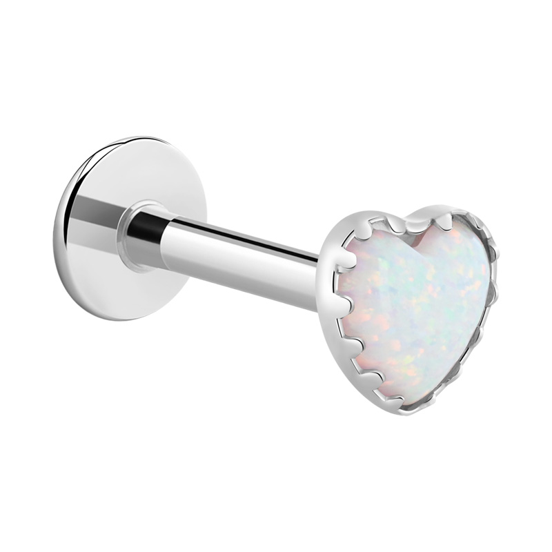 Labret à filetage interne (titane, finition brillante) avec accessoire coeur et Opal Titane ASTM F136 Labrets