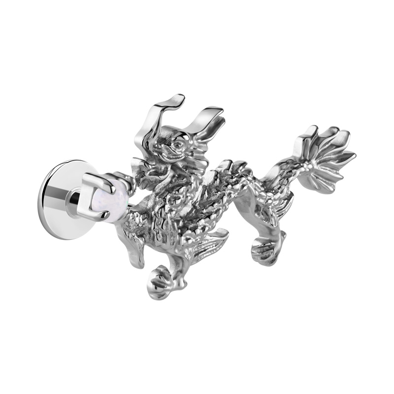 Labret à filetage interne (titane, finition brillante) avec motif dragon Titane ASTM F136 Labrets