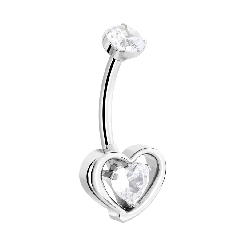 Piercing pour le nombril (titane, finition brillante) avec motif coeur et pierres en cristal Titane ASTM F136 Bananes