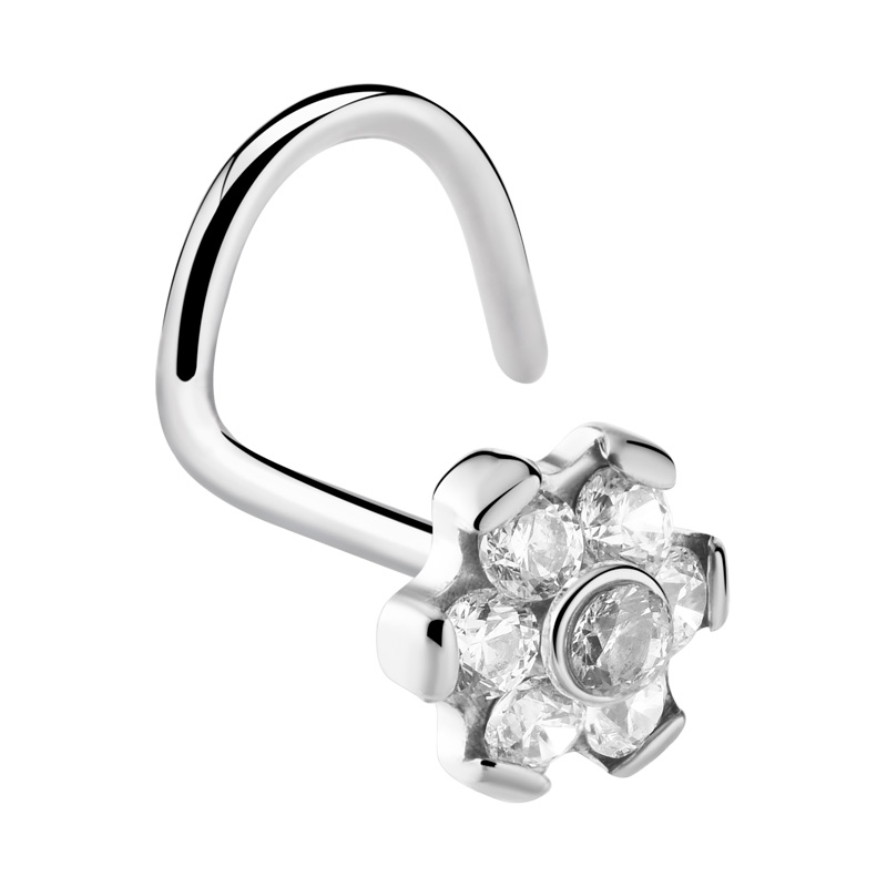 Piercing nez incurvé (titane, finition brillante) avec accessoire fleur et pierres en cristal Titane ASTM F136 Piercings nez & Septums