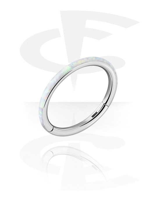 Piercing Ringe, Piercing-Klicker (Titan, silber, glänzend) mit synthetischem Opal, Titan