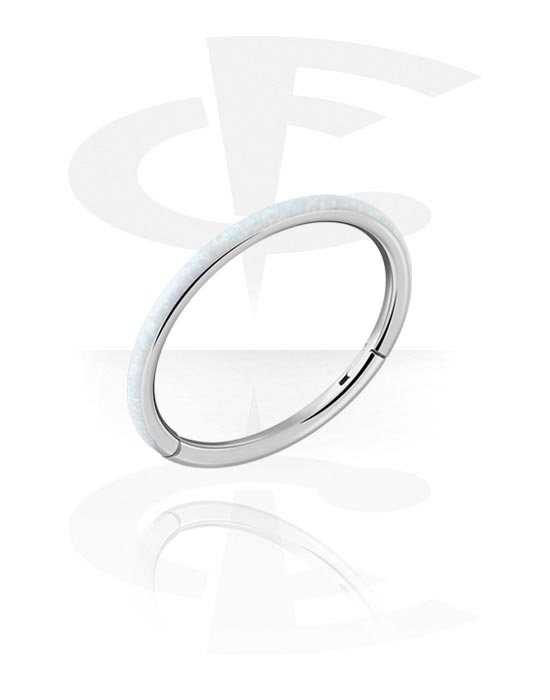 Anéis piercing, Piercing clicker (titânio, prata, acabamento brilhante) com opala sintética, Titânio
