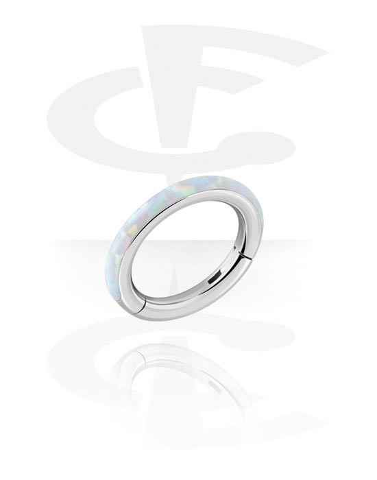 Piercing Rings, Piercing clicker (titanium, silver, shiny finish) with synthetic opal, Titanium