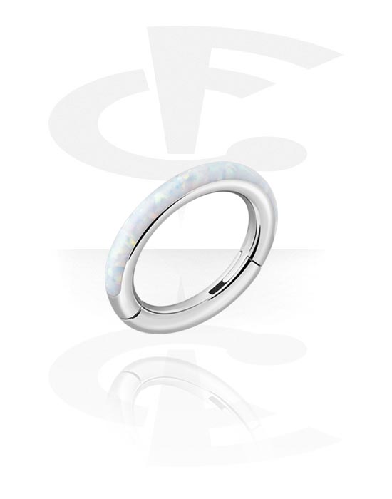 Piercing ad anello, Piercing clicker (titanio, argento, finitura lucida) con opale sintetico, Titanio