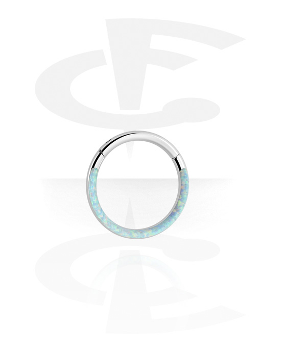 Piercing Rings, Piercing clicker (titanium, silver, shiny finish) with synthetic opal, Titanium