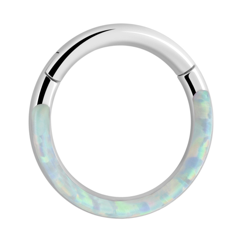 Piercing clicker (titane, argent, finition brillante) avec Opal Titane ASTM F136 Anneaux