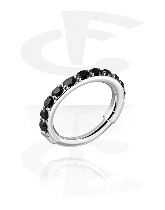 Piercing Rings, Piercing clicker (titanium, silver, shiny finish) with crystal stones, Titanium