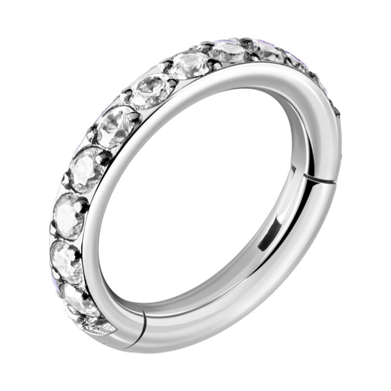 Piercing clicker (titane, argent, finition brillante) avec pierres en cristal Titane ASTM F136 Anneaux