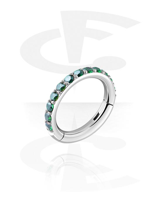 Piercing Rings, Piercing clicker (titanium, silver, shiny finish) with crystal stones, Titanium