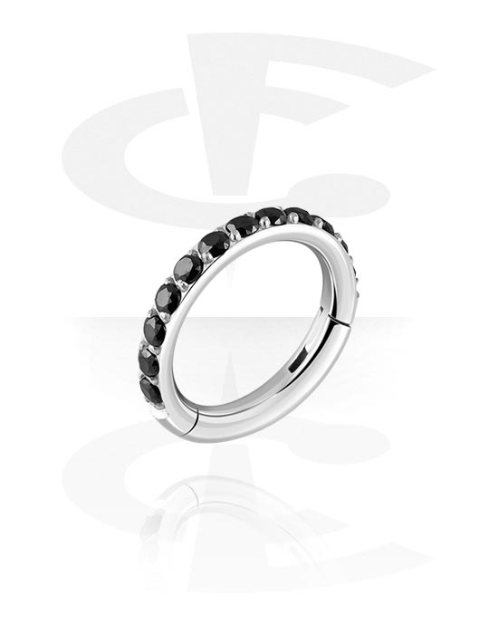Piercing Ringe, Piercing-clicker (titan, sølv, blank finish) med krystaller, Titanium