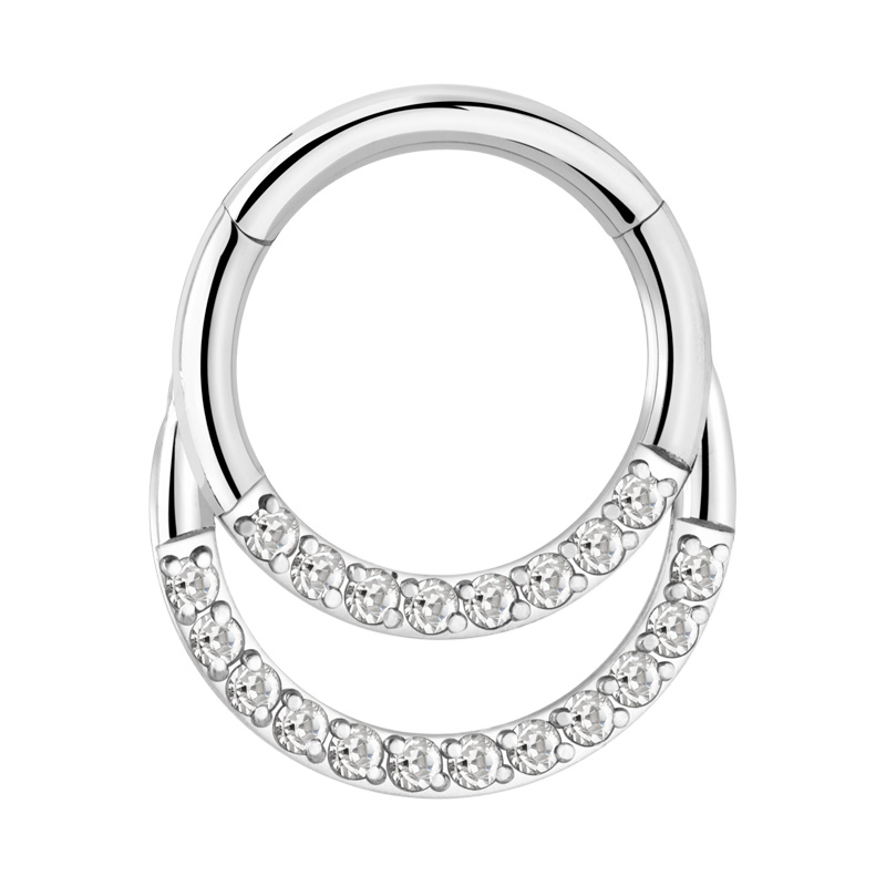 Piercing clicker (titane, argent, finition brillante) avec pierres en cristal Titane ASTM F136 Anneaux