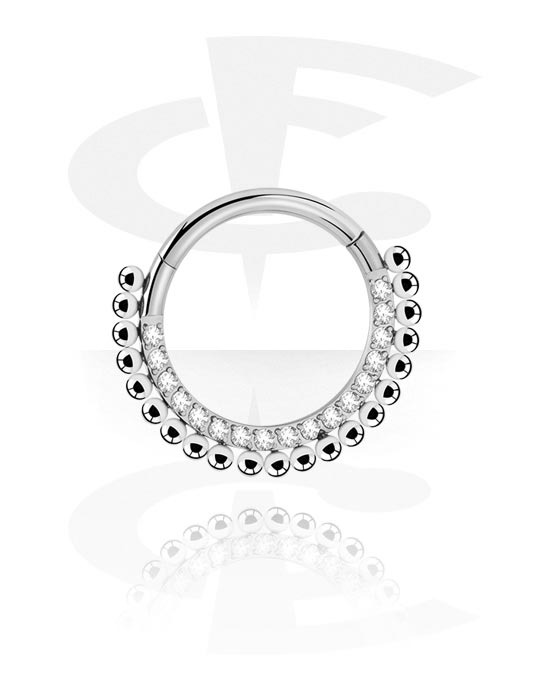 Kółka do piercingu, Clicker (tytanowy, srebro, błyszczące wykończenie) z kryształami, Tytan