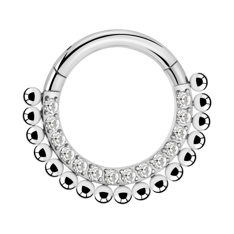 Piercing clicker (titane, argent, finition brillante) avec pierres en cristal Titane ASTM F136 Anneaux