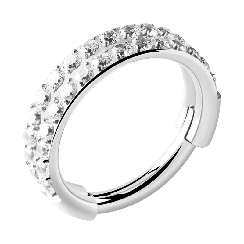 Piercing clicker (titane, argent, finition brillante) avec pierres en cristal Titane ASTM F136 Anneaux