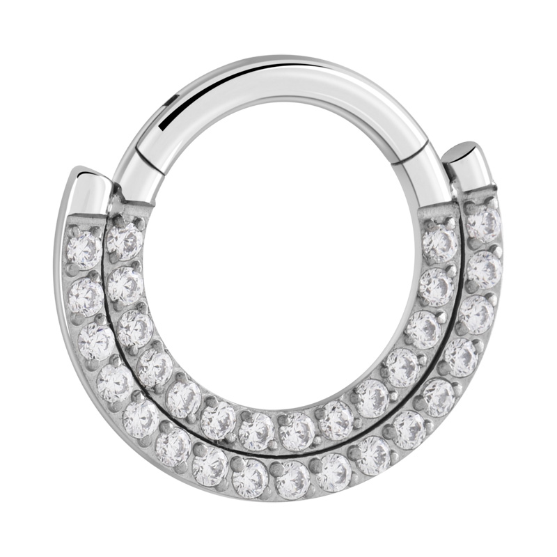 Piercing clicker (titane, argent, finition brillante) avec pierres en cristal Titane ASTM F136 Anneaux