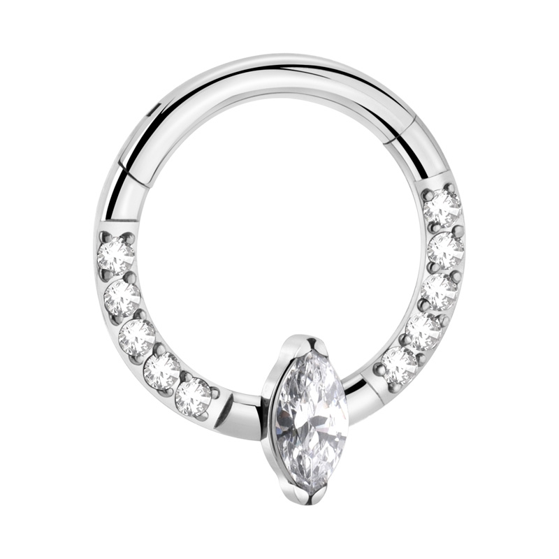 Piercing clicker (titane, argent, finition brillante) avec pierres en cristal Titane ASTM F136 Anneaux