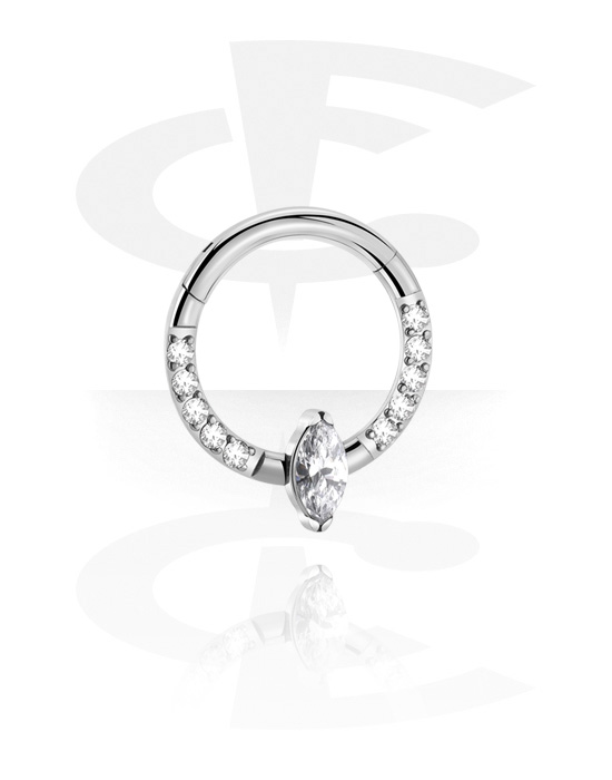 Piercing ad anello, Piercing clicker (titanio, argento, finitura lucida) con cristallini, Titanio