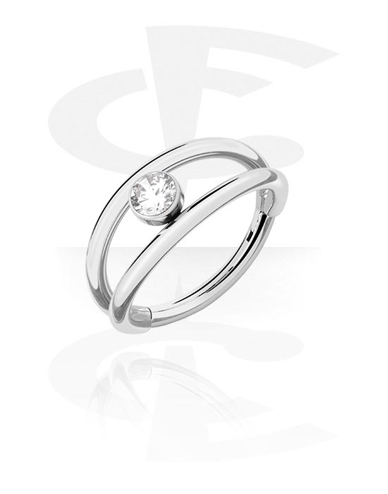 Anéis piercing, Piercing clicker (titânio, prata, acabamento brilhante) com pedra de cristal, Titânio