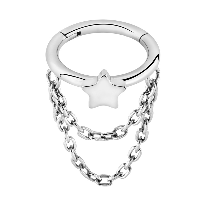Piercing clicker (titane, argent, finition brillante) avec accessoire étoile et collier Titane ASTM F136 Anneaux