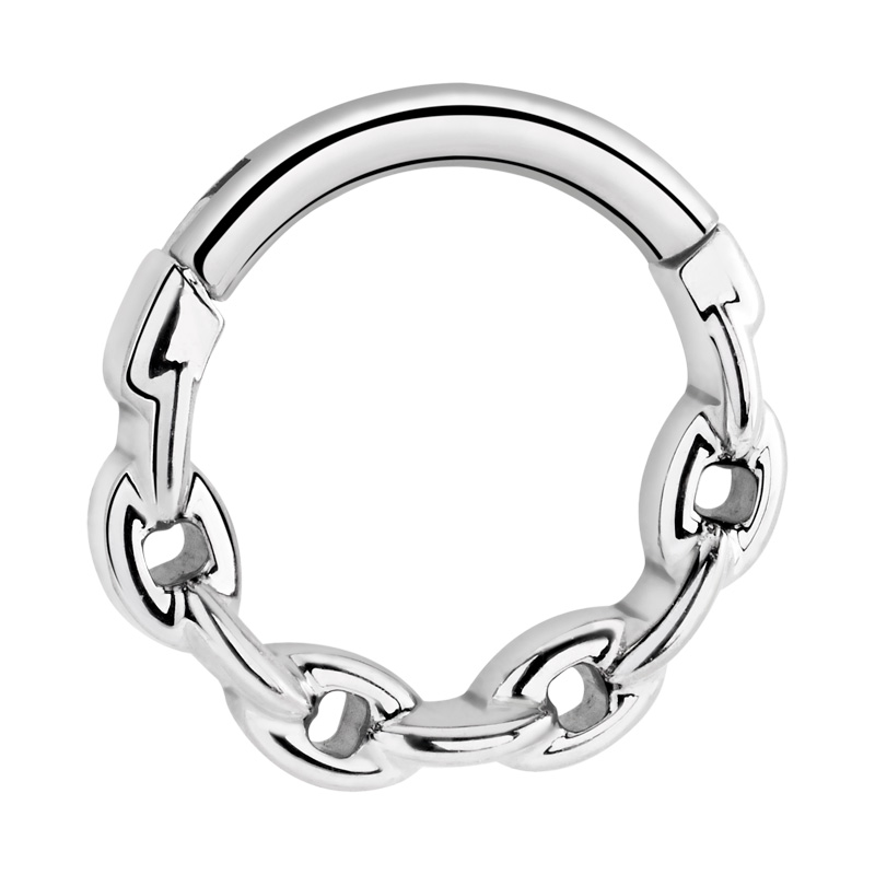 Piercing clicker (titane, argent, finition brillante) avec Chain link design Titane ASTM F136 Anneaux