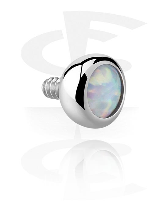 Boules, barres & plus, Accessoire pour barre à filetage interne (titane, argent, finition brillante) avec opale synthétique, Titane