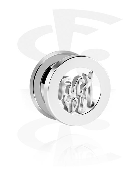 Tunnels & Plugs, Screw-on tunnel (surgical steel, silver, shiny finish) with "F*ck you" design, Surgical Steel 316L