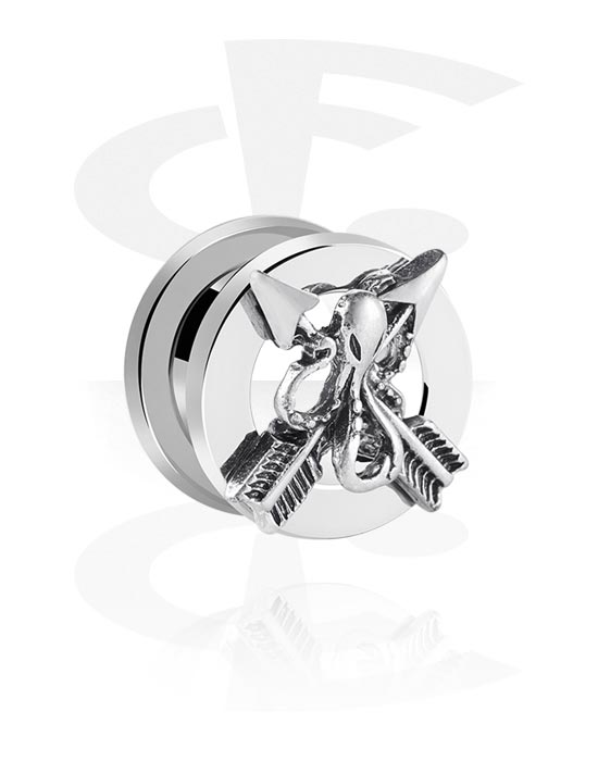 Tunnels & Plugs, Screw-on tunnel (surgical steel, silver, shiny finish) with octopus design, Surgical Steel 316L