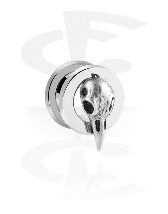 Tunnels & Plugs, Screw-on tunnel (surgical steel, silver, shiny finish) with bird skull design, Surgical Steel 316L