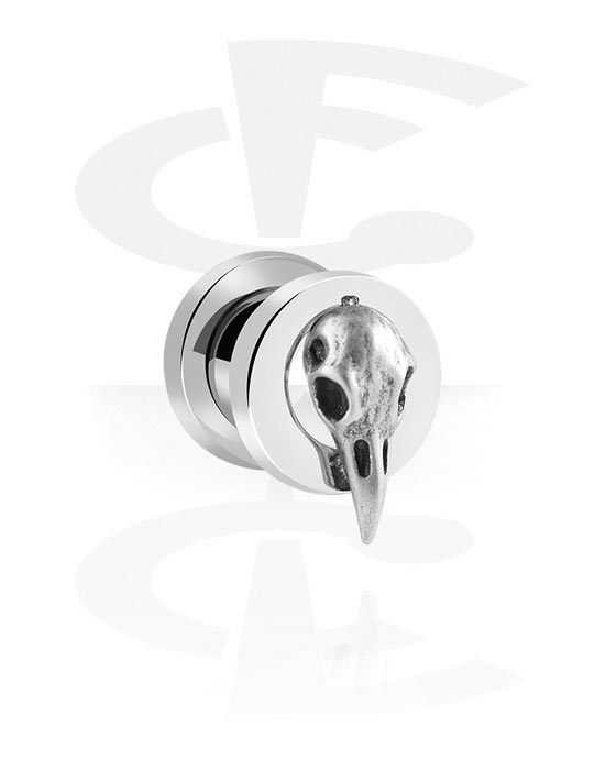 Tunnels & Plugs, Screw-on tunnel (surgical steel, silver, shiny finish) with bird skull design, Surgical Steel 316L