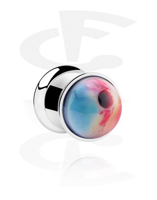 Tunnels & Plugs, Double flared tunnel (surgical steel, silver, shiny finish) with galaxy design, Surgical Steel 316L