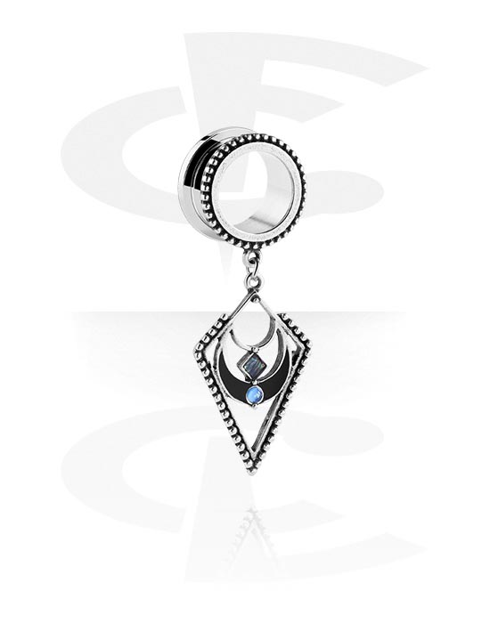 Tunnels & Plugs, Screw-on tunnel (surgical steel, silver, shiny finish) with moon charm, Surgical Steel 316L