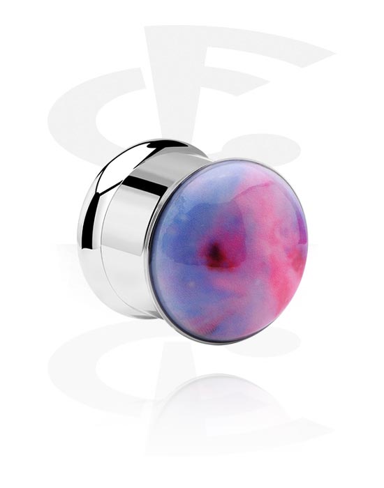 Tunnels & Plugs, Double flared tunnel (surgical steel, silver, shiny finish) with galaxy design, Surgical Steel 316L