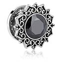 Alagutak és dugók, Screw-on tunnel (surgical steel, silver) val vel ornament és Kristálykő, Sebészeti acél, 316L