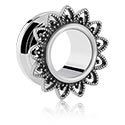 Alagutak és dugók, Screw-on tunnel (surgical steel, silver) val vel Virág dizájn, Sebészeti acél, 316L