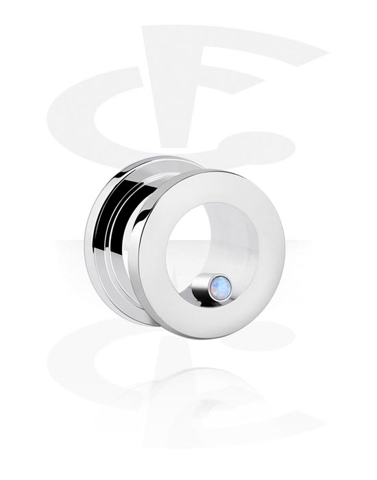 Tunnels & Plugs, Screw-on tunnel (surgical steel, silver, shiny finish) with mother of pearl stone, Surgical Steel 316L
