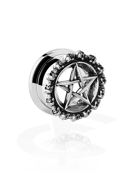 Tunnels & Plugs, Screw-on tunnel (surgical steel, silver, shiny finish) with star design, Surgical Steel 316L, Plated Brass