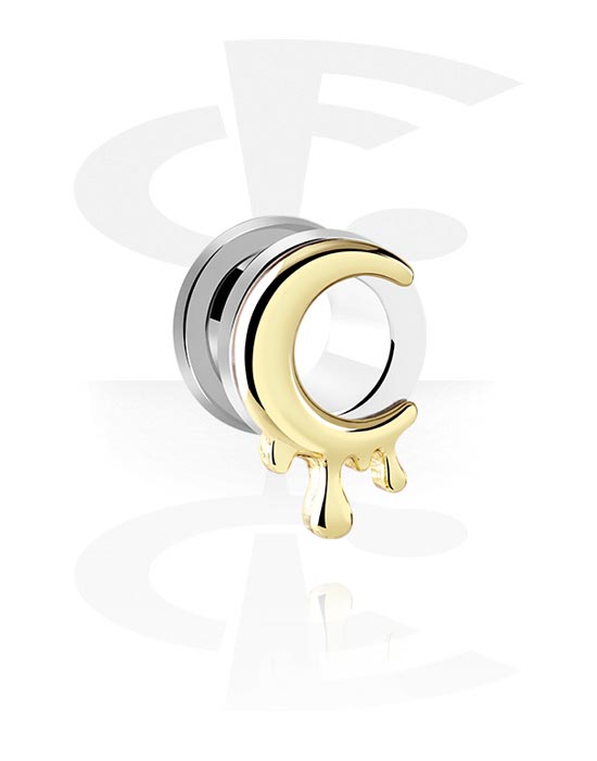Tunnels & Plugs, Screw-on tunnel (surgical steel, silver, shiny finish) with moon design, Surgical Steel 316L, Plated Brass