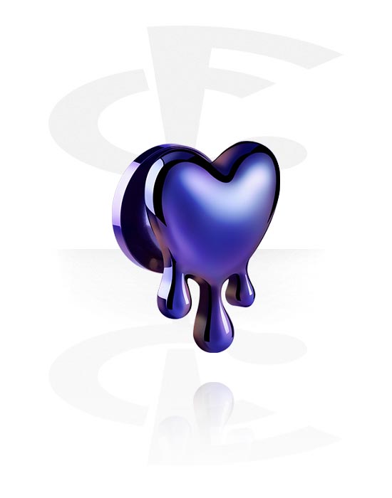 Tunnels & Plugs, Screw-on tunnel (surgical steel, various colors) with heart design, Surgical Steel 316L, Plated Brass