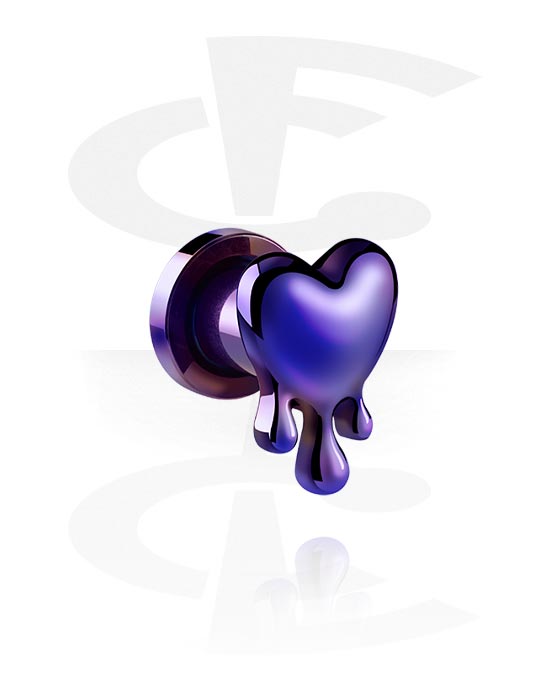 Tunnels & Plugs, Screw-on tunnel (surgical steel, various colours) with heart design, Surgical Steel 316L, Plated Brass