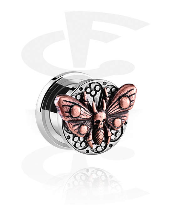 Tunnels & Plugs, Screw-on tunnel (surgical steel, silver, shiny finish) with butterfly design, Surgical Steel 316L ,  Plated Brass
