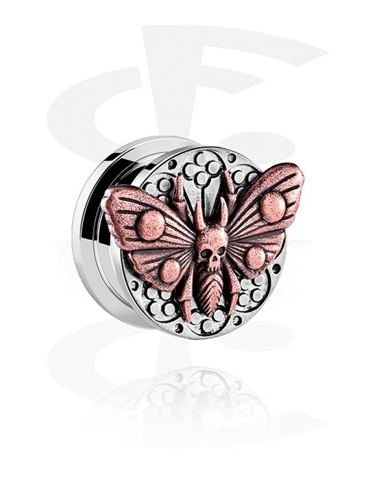 Tunnels & Plugs, Screw-on tunnel (surgical steel, silver, shiny finish) with butterfly design, Surgical Steel 316L ,  Plated Brass