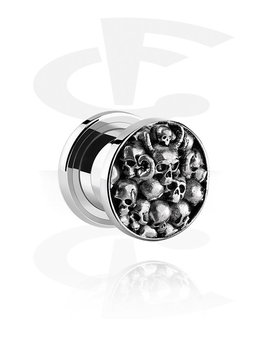 Tunnels & Plugs, Screw-on tunnel (surgical steel, silver, shiny finish) with skull design, Surgical Steel 316L ,  Plated Brass