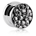 Alagutak és dugók, Screw-on tunnel (surgical steel, silver) val vel Koponya dizájn, Sebészeti acél, 316L, Bevonatos sárgaréz