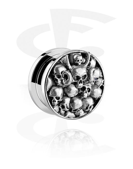 Tunnels & Plugs, Screw-on tunnel (surgical steel, silver, shiny finish) with skull design, Surgical Steel 316L ,  Plated Brass