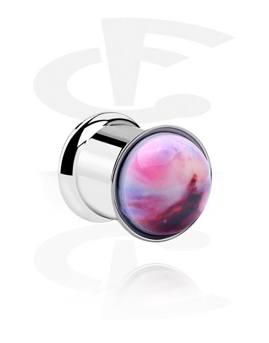 Tunnels & Plugs, Double flared plug (surgical steel, silver, shiny finish) with galaxy design, Surgical Steel 316L